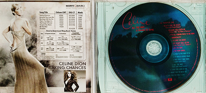 CELINE DION - ALL THE WAY A DECADE OF SONG - VINTAGE CLASSIC POP SONG - FRONT CD