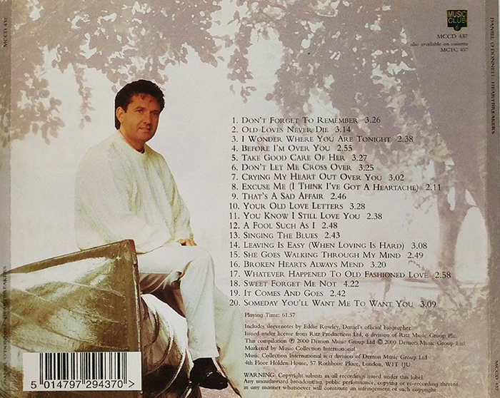 DANIEL ODONNELL - HEARTBREAKERS - VINTAGE CLASSIC COUNTRY, EASY LISTENING, COUNTRY AND WESTERN, IRISH FOLK MUSIC - BACK COVER
