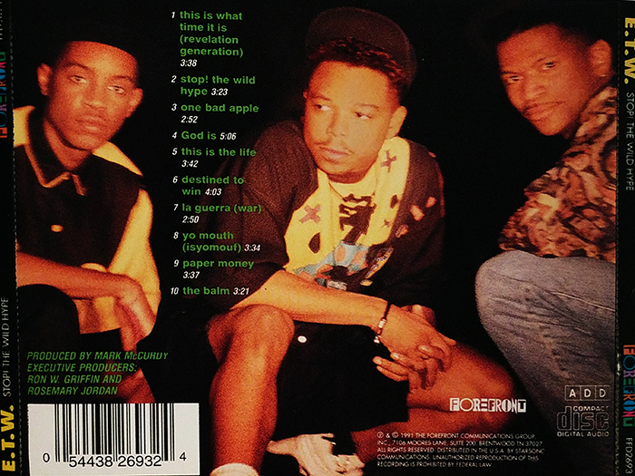 ETW - STOP THE WILD HYPE - VINTAGE CLASSIC CHRISTIAN HIP HOP MUSIC - BACK COVER