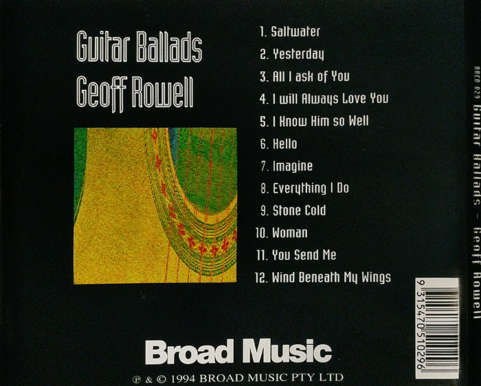 GEOFF ROWELL - GUITAR BALLADS - VINTAGE CLASSIC GUITAR INSTRUMENTAL MUSIC - BACK COVER