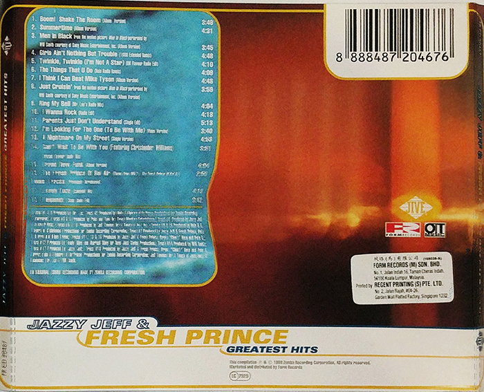 JAZZY JEFF & FRESH PRINCE - GREATEST HITS - VINTAGE CLASSIC HIP HOP , GOLDEN AGE HIP HOP MYSUC - BACK COVER