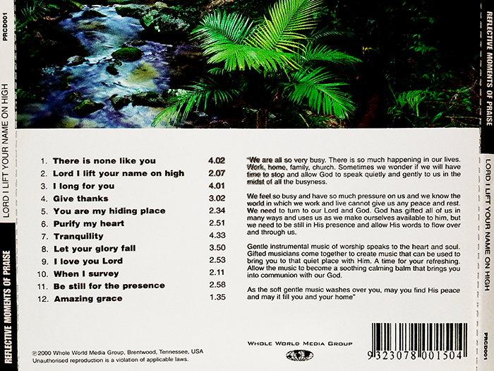 REFLECTIVE MOMENTS OF PRAISE - LORD I LIFT YOUR NAME ON HIGH - VINTAGE CLASSIC INSTRUMENT MUSIC - BACK COVER