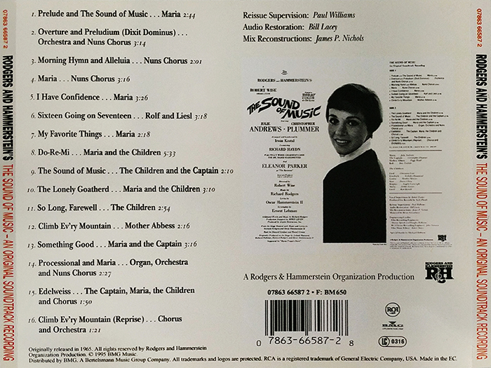 RODGERS AND HAMMERSTEINS - THE SOUND OF MUSIC - VINTAGE CLASSIC SHOW TUNES - BACK COVER