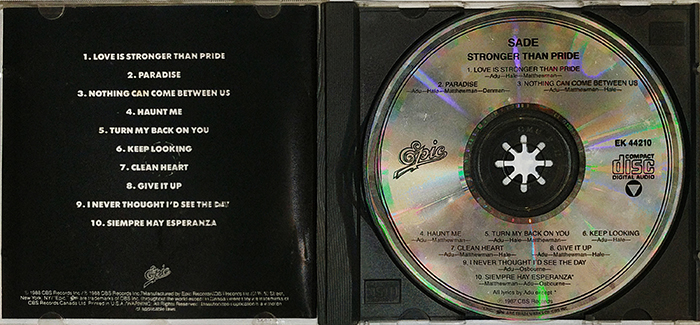 SADE - STRONGER THAN PRIDE - VINTAGE CLASSIC SOUL MUSIC,JAZZ,POP MUSIC,RHYTHM AND BLUES, FUNK, CONTEMPORARY R&B, SMOOTH JAZZ, QUIET STORM, SOPHISTI-POP MUSIC - FRONT CD