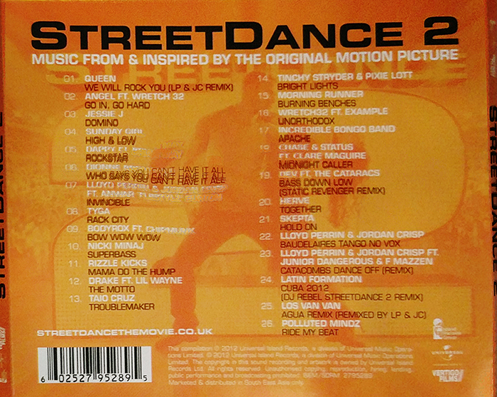 SYOKSYOKSONGSONG, STREET DANCE 2, STREET DANCE 2, VINTAGE CLASSIC, AMERICA, POP, R&B MUSIC, BACK COVER