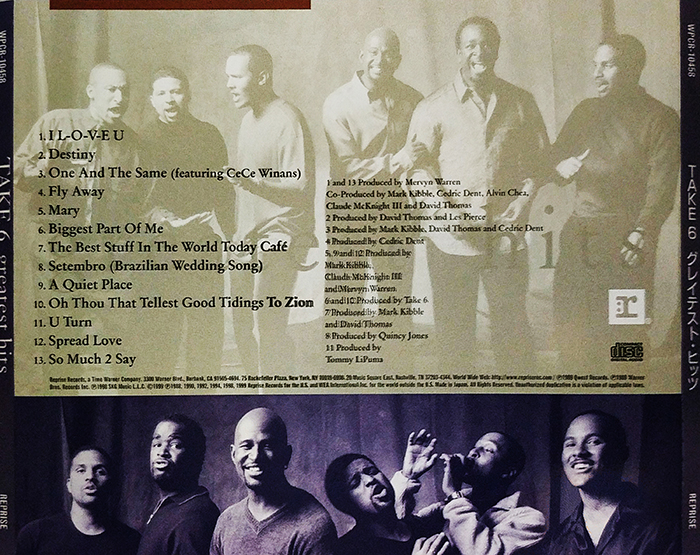 TAKE 6 - GREATEST HITS - VINTAGE CLASSIC GOSPEL MUSIC - BACK COVER