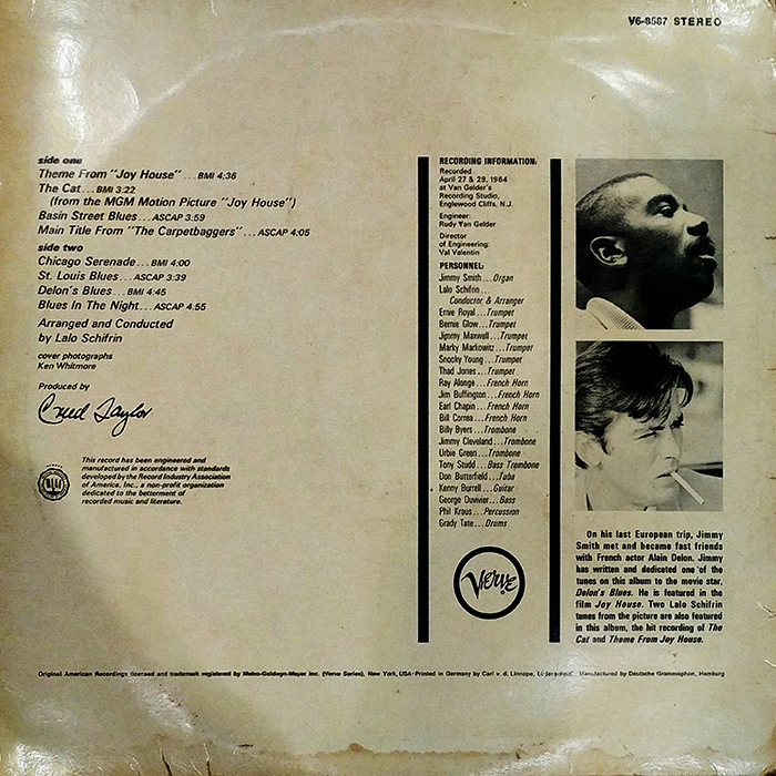 THE CAT THE INCREDIBLE JIMMY SMITH - METRO GOLDWYN MAYER RECORD, VINTAGE CLASSIC JAZZ AMERICAN MUSIC 1964 - BACK COVER RECORD