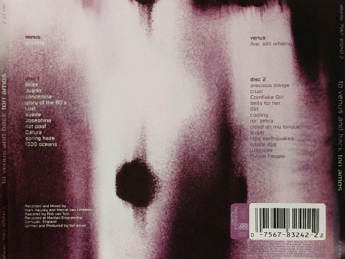 TORI AMOS - TO VENUS AND BACK - VINTAGE CLASSIC TRIP HOP, ELECTRONICA, ELECTRONIC ROCK MUSIC - BACK COVER