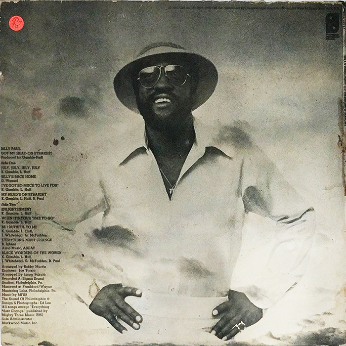 SYOKSYOKSONGSONG, BILLY PAUL, GOT MY HEAD ON STRAIGHT, PHILSDELPHIA INTERNATIONAL RECODS, VINTAGE CLASSIC, Funk , Soul MUSIC, BACK COVER RECORD