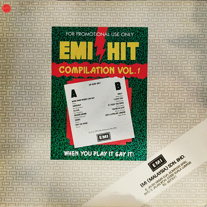 SYOKSYOKSONGSONG, EMI HIT, COMPLILATION VOL 1, EMI RECORDS, MALAYSIA, 1991, VINTAGE CLASSIC POP MUSIC, BACK COVER RECORD