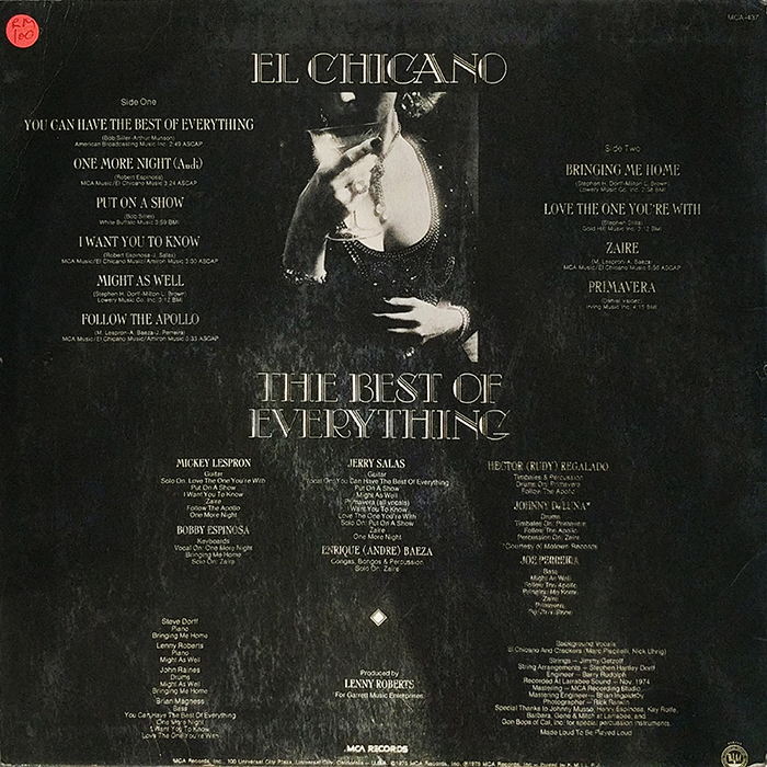 SYOKSYOKSONGSONG, El Chicano, The Best Of Everything, MCA Records, US, 1975, VINTAGE CLASSIC Latin, Funk, Soul MUISC, BACK COVER RECORD