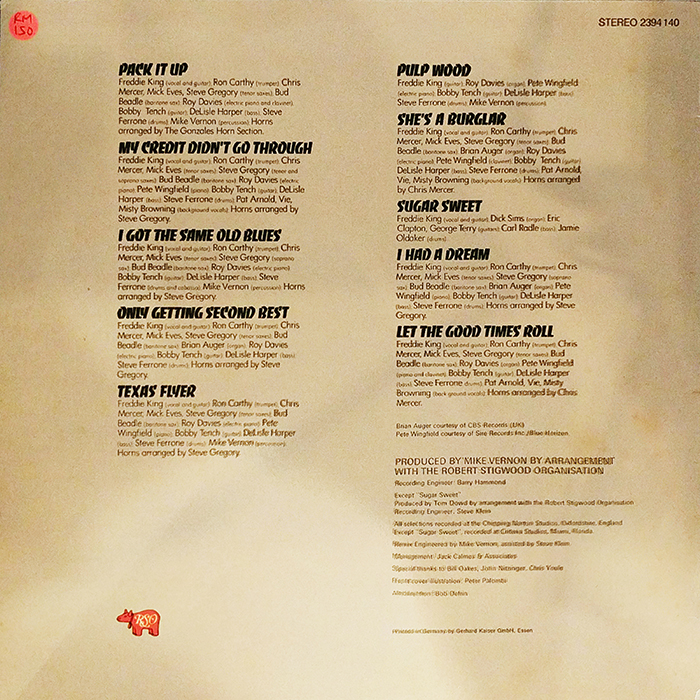 SYOKSYOKSONGSONG, Freddie King, Burglar, RSO RECORDS, UK, EUROPE, 1974, VINTAGE CLASSIC Rock, Funk, Blues, Soul MUSIC, BACK COVER RECORD