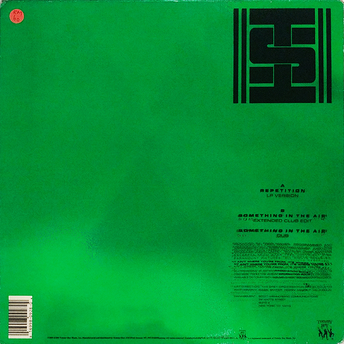 SYOKSYOKSONGSONG, Information Society, Repetition, Tommy Boy RECORDS, US, 1989, VINTAGE CLASSIC Electronic, Pop MUSIC, BACK COVER RECORD