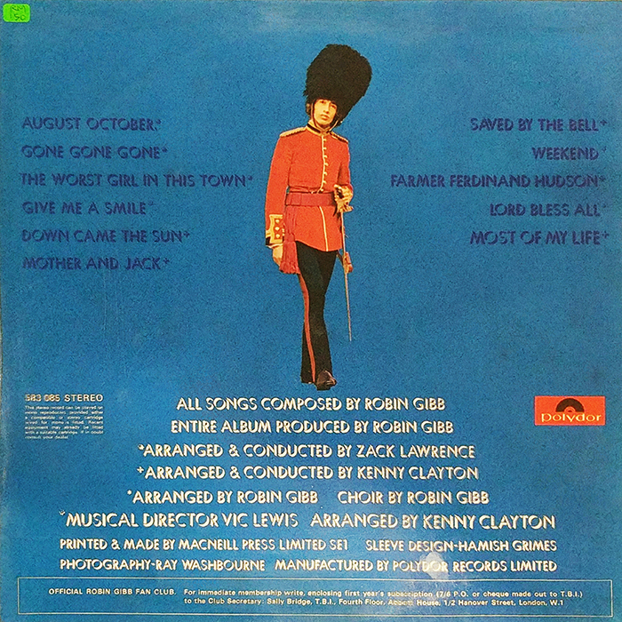 SYOKSYOKSONGSONG, ROBIN GIBB, ROBINS REIGN, POLYDOR RECORDS, 1969, VINTAGE CLASSIC POP MUSIC, BACK COVER RECORD