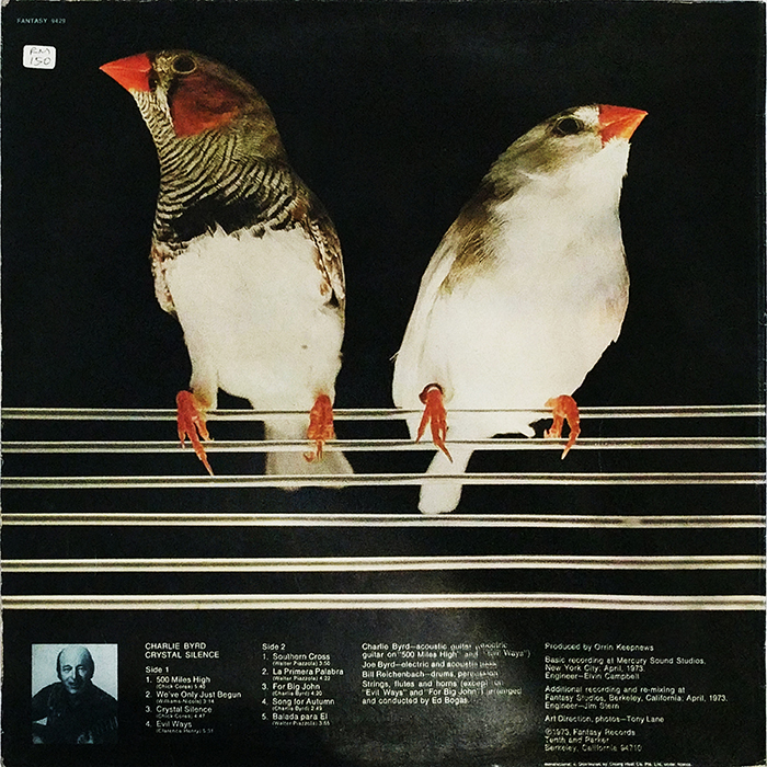 SYOKSYOKSONGSONG, charlie byrd, crystal silence, FANTASY RECORDS, us, 1973, VINTAGE CLASSIC JAZZ MUSIC, BACK COVER RECORD