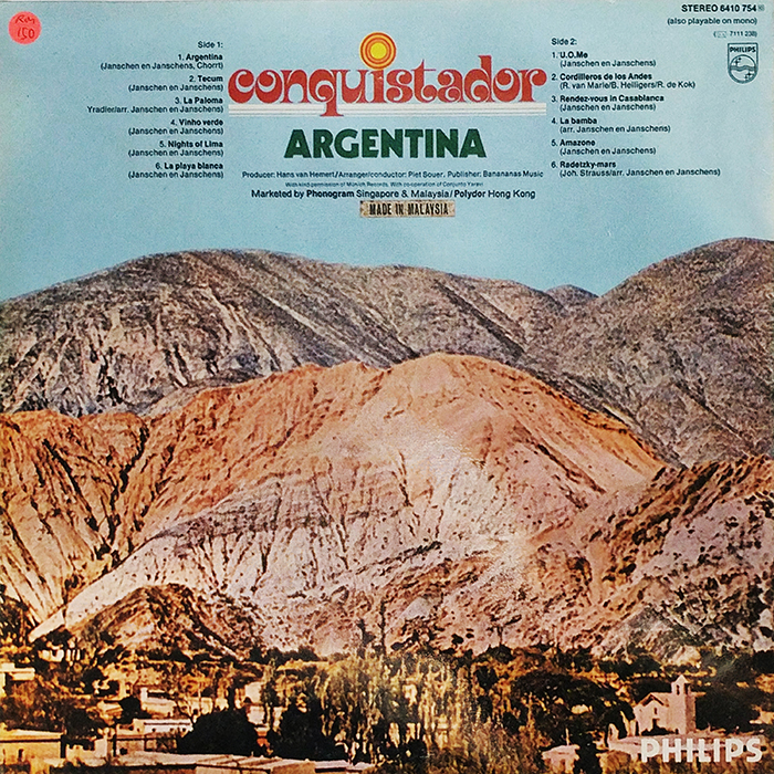 SYOKSYOSKSONGSONG, ARGENTINA, PHILIPS LABEL, Netherlands, 1978, VINTAGE CLASSIC Latin, Pop MUSIC, BACK COVER RECORD